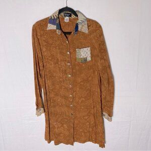 Vintage Nativewear Designs Burnt Orange Stone Wash Long Sleeve Button Up Top M